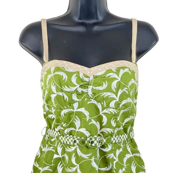 Nanette Lepore Embroidered Green Strapless Belted Midi Sheath Dress Sz S - Picture 4 of 16